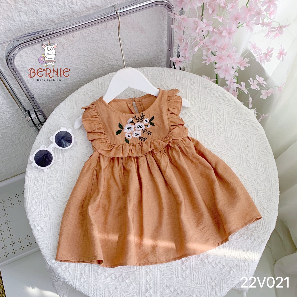 Váy đũi mềm mát cho bé, đầm đũi thêu hoa xinh xắn cho bé gái Bernie