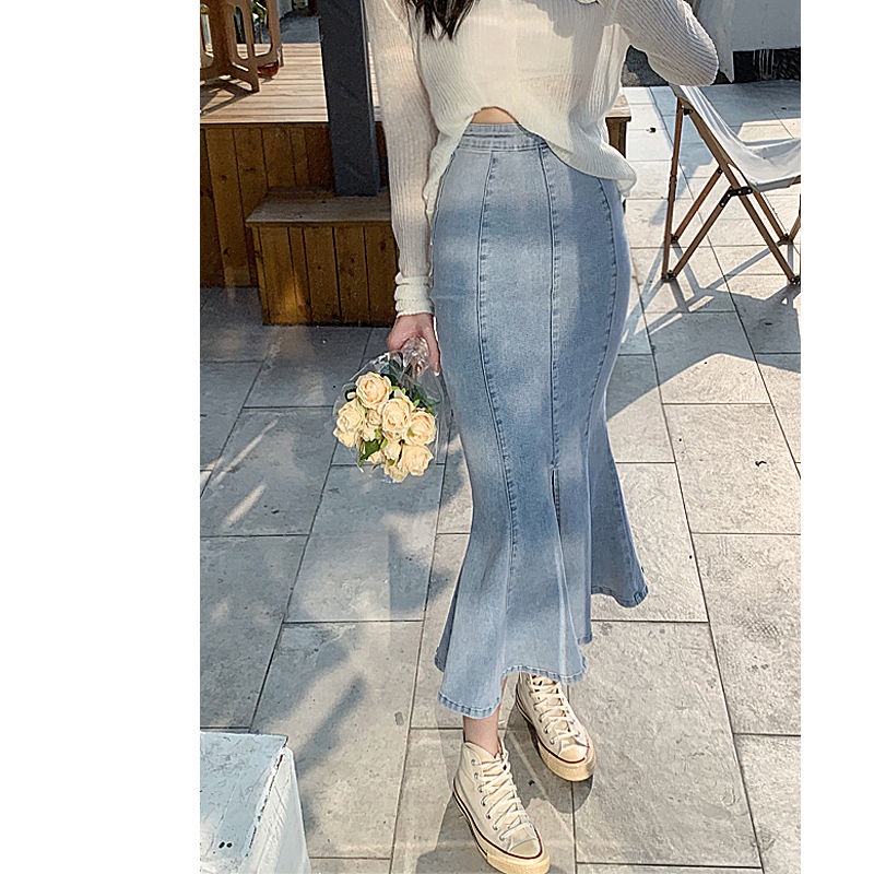 Chân váy bò jean dài đuôi cá ôm sát cách điệu ulzzang Homa House