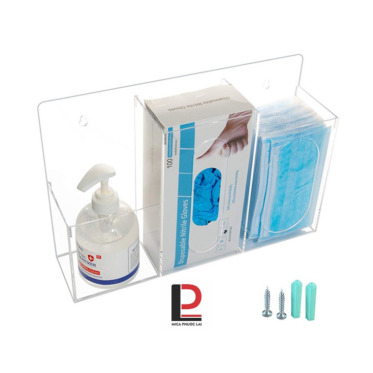 Kệ mica treo tường đựng khẩu trang, nước rửa tay sát khuẩn