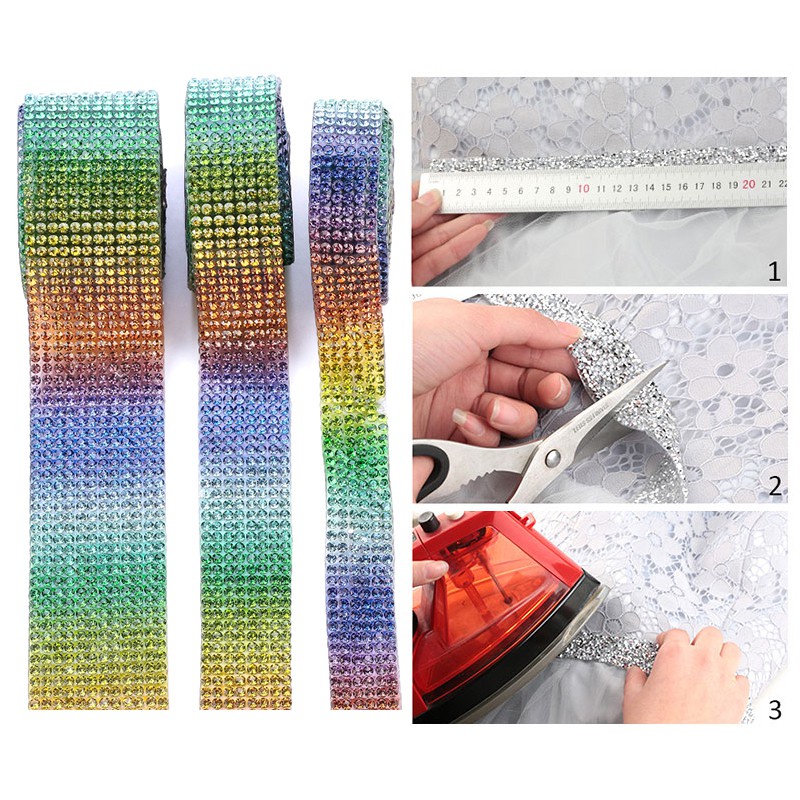 Cuộn Dây Ruy Băng Đính Đá 1 yard 6 / 8 / 12 Hàng Dùng Trang Trí Giày