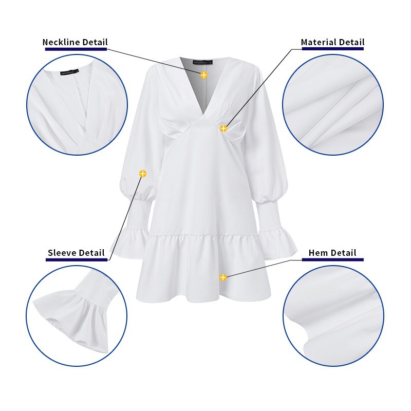 Đầm mini ZANZEA tay xòe cổ V viền nhún bèo thời trang thanh lịch cho nữ