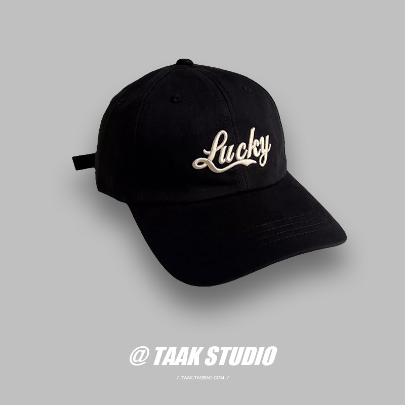 Mũ Lưỡi Trai Unisex Vành Rộng Thêu Chữ "lucky" Phong Cách Hàn Quốc