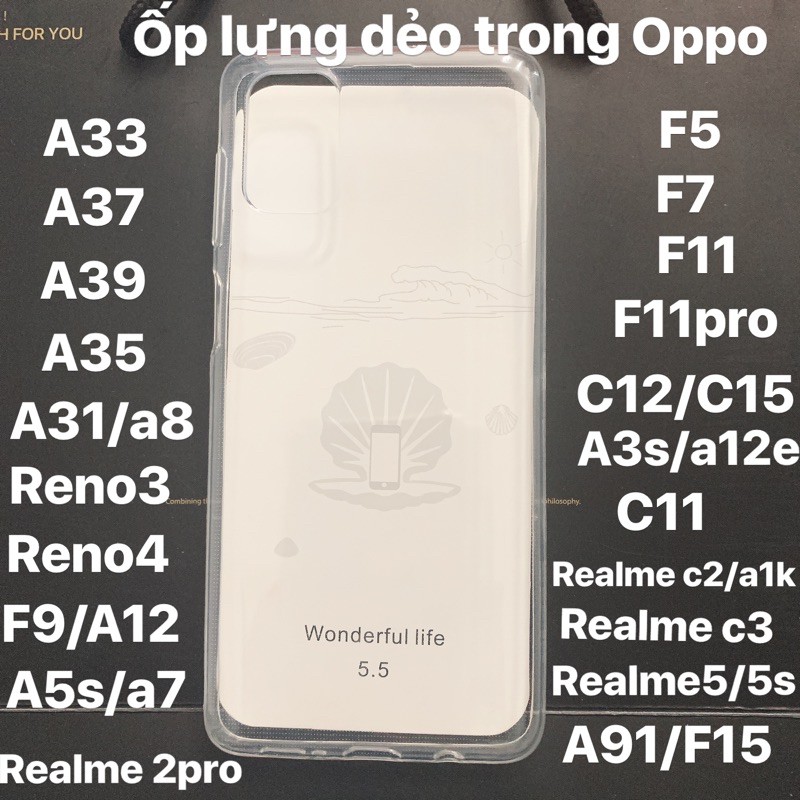 [Mã ELORDER5 giảm 10k đơn 20k] Ốp lưng trong suốt Oppo A37, a33, a39, f3, f5, f1s, F1, f7, f11,