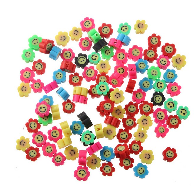 Bộ 50 hạt đất sét Polymer 5*10mm hình hoa mặt cười dùng làm trang sức