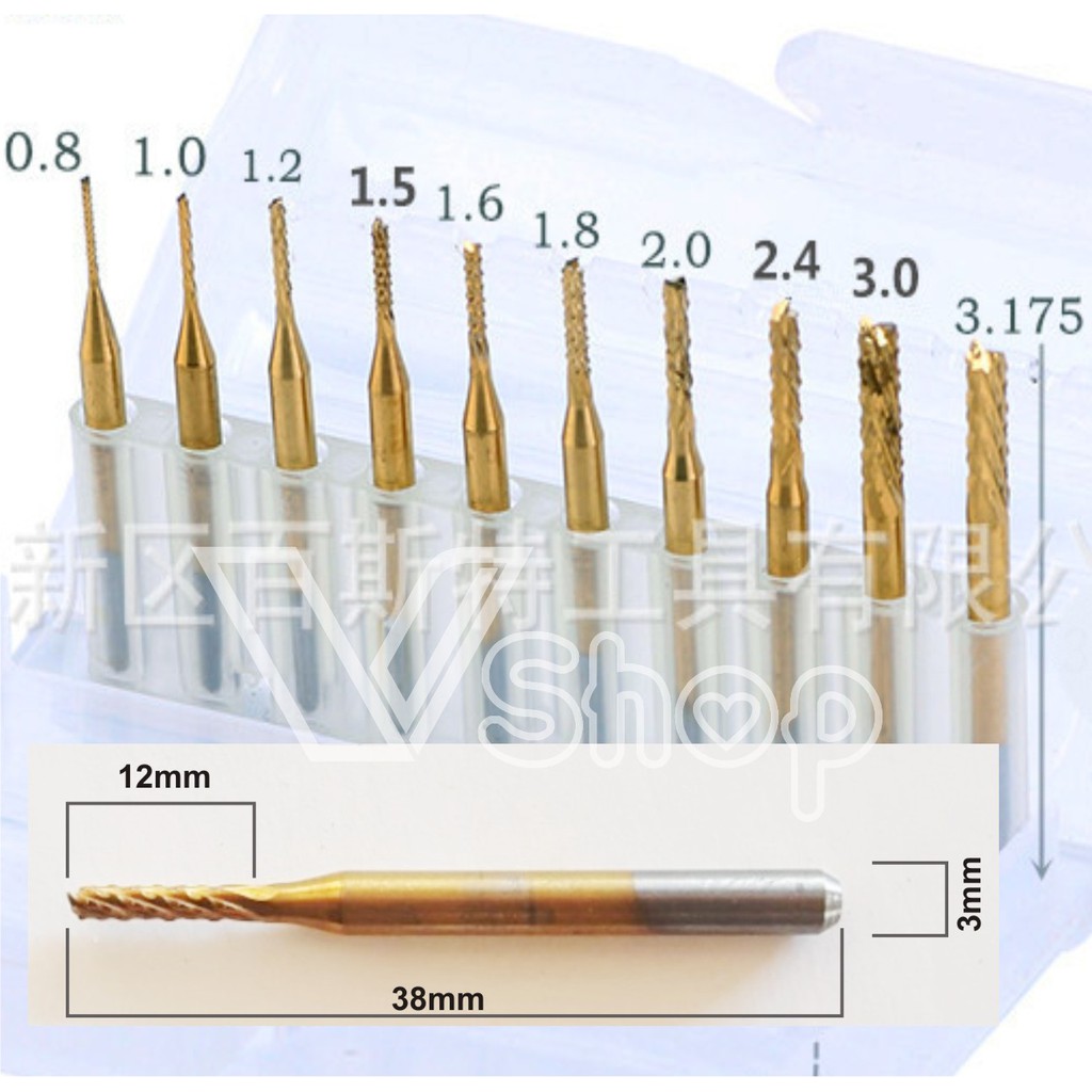 mũi phay, máy CNC, dao mắt dứa,khắc, cắt bo mạch. thép mạ titan