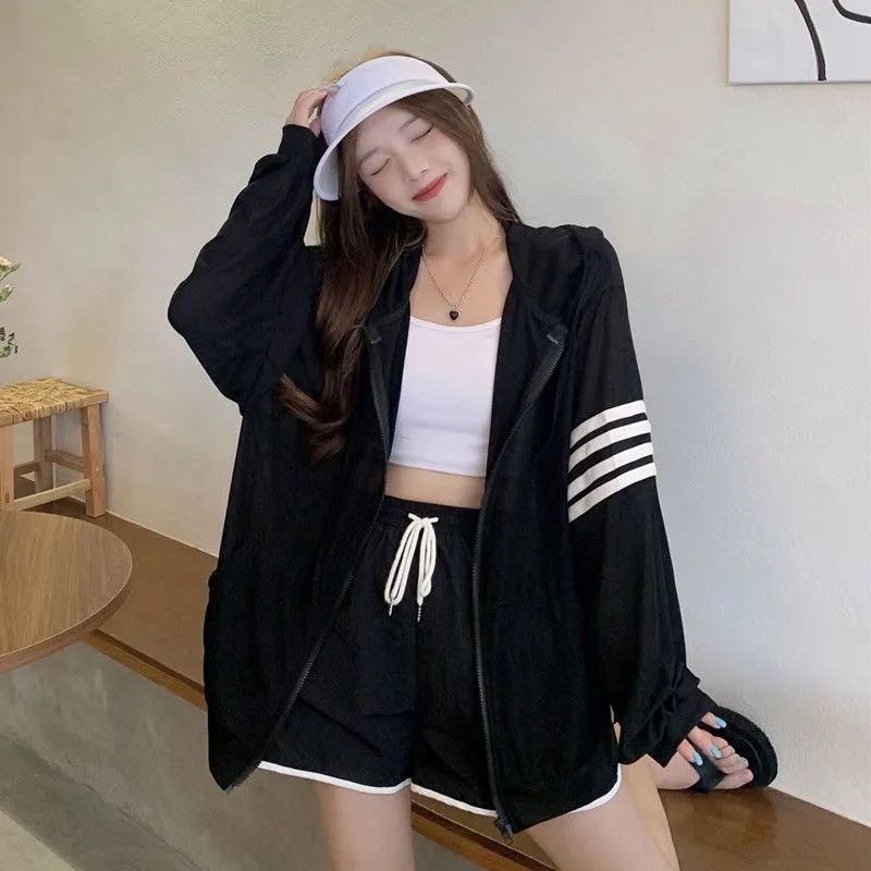 Áo Khoác Cardigan Mỏng Có Nón Tay Dài Dáng Rộng Thời Trang Mùa Hè