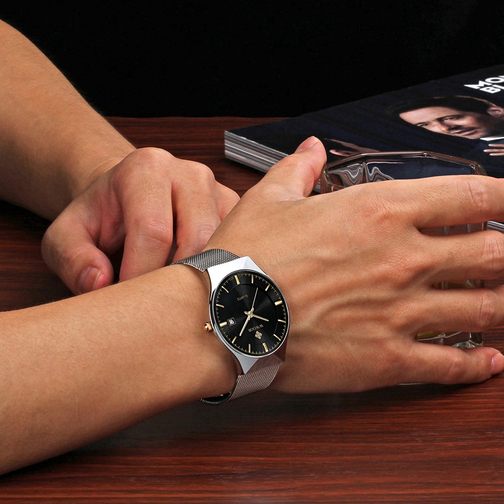 Đồng hồ WWOOR 8016 chất liệu thép không gỉ chống nước siêu mỏng cho nam