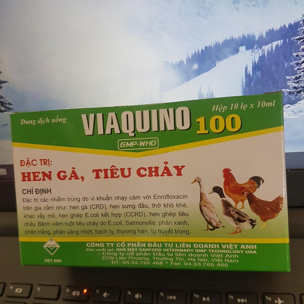 1 hộp 10 lọ 10ml - VIA-QUINO 100 - hen gà - tiêu chảy