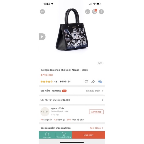 Túi ngaos đen tặng kèm quai xách hoa