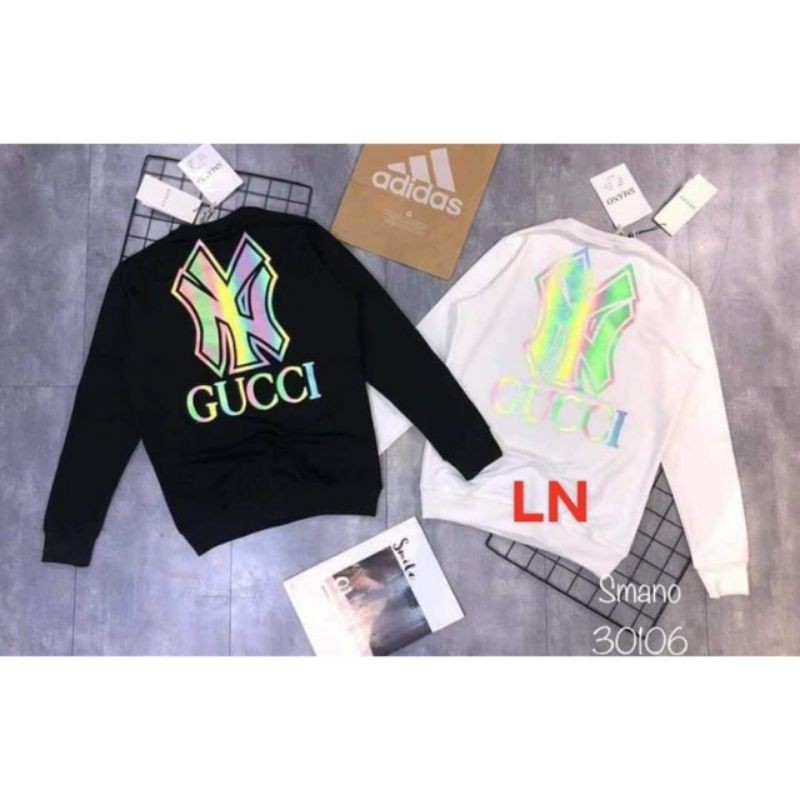 Áo thun dài tay thu đông, áo kiểu sweater in phản quang 7 màu GU.CI, 2 màu Đen,trắng