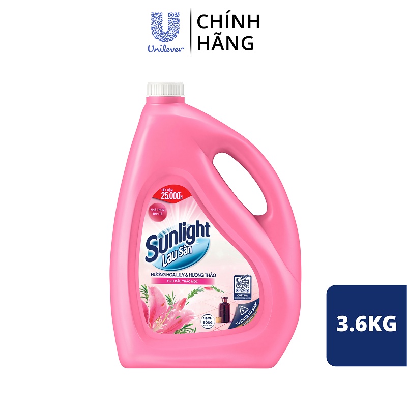 Nước Lau Sàn Sunlight Tinh Dầu Thảo Mộc Sạch Bóng | Chai 3.6 KG | Hoa Hạ - Bạc Hà | Lily - Hương Thảo | Hoa Lavender