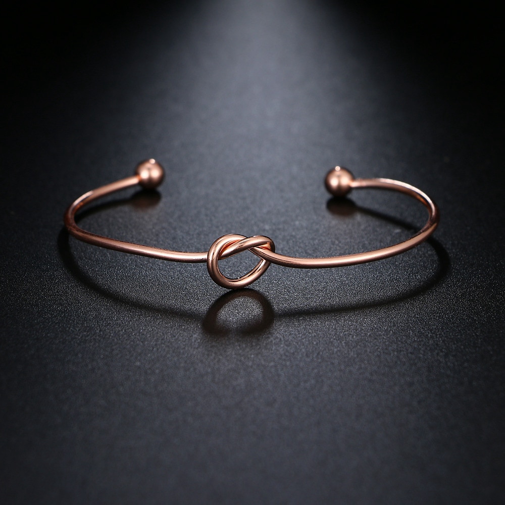 Hot Sale Fashion Bohemia Simple Cuff Bracelets Bangles Gold Silver Black Rose Gold Color Knotted Open Bangle Femme Jewelry