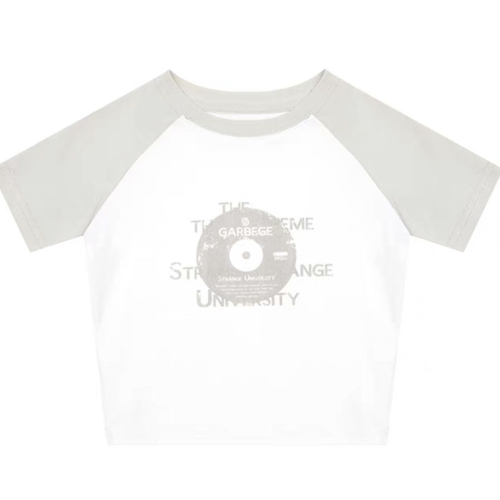 Áo Thun Raglan Nữ Tay Ngắn In Chữ Garbege / 22ss