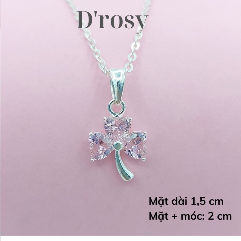 Dây chuyền bạc nữ mặt cỏ 3 lá đá nhiều màu trắng và hồng