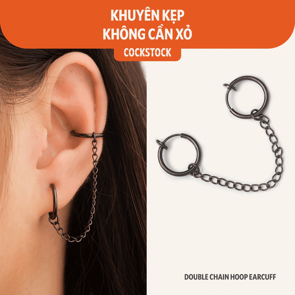 Khuyên xích kẹp tai nối 2 lỗ DOUBLE CHAIN HOOP EARCUFF (giá 1 chiếc)