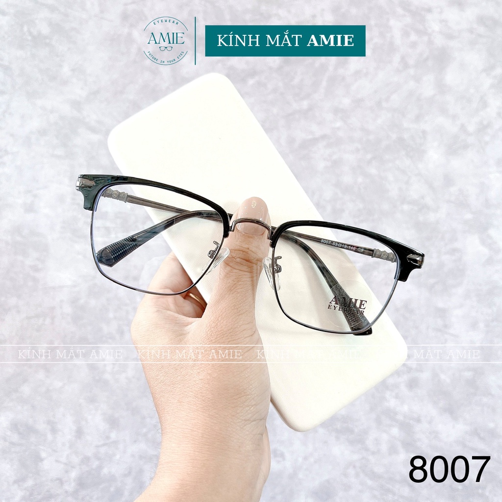 Gọng kính cận nam nữ AMIE Eyewear mắt vuông gọng kim loại chắc chắn thời trang 8007