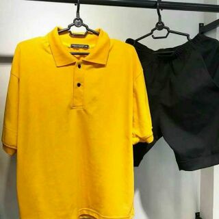 Polo basic unisex - thun vàng trơn cổ bẻ ( ảnh thật )