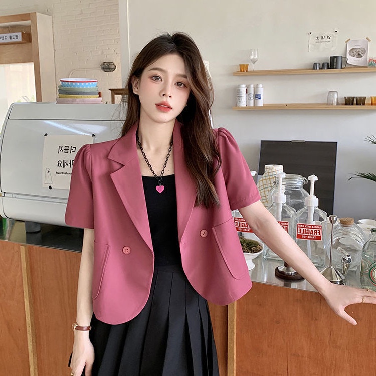 Áo khoác vest NZN tay ngắn màu trơn phong cách Hàn Quốc cho nữ