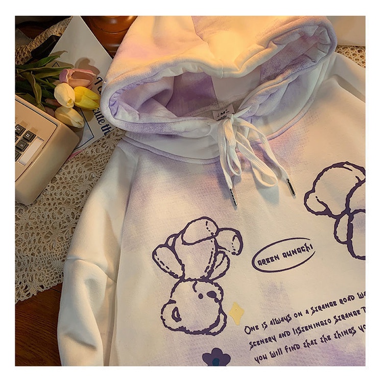 Áo Hoodie Dày Dặn Nhuộm Màu Hồng Hình Gấu Dễ Thương Phong Cách Nhật Bản Cho Nữ