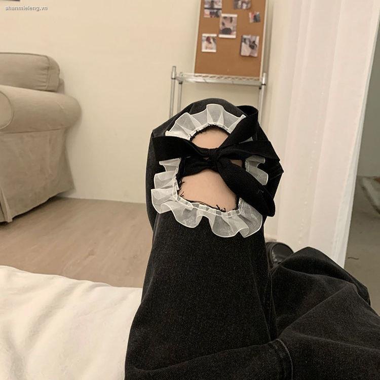 Áo thun/ Quần jean dài lưng cao phối nơ thiết kế đường phố thời trang mùa hè mới cho nữ 2021 | BigBuy360 - bigbuy360.vn