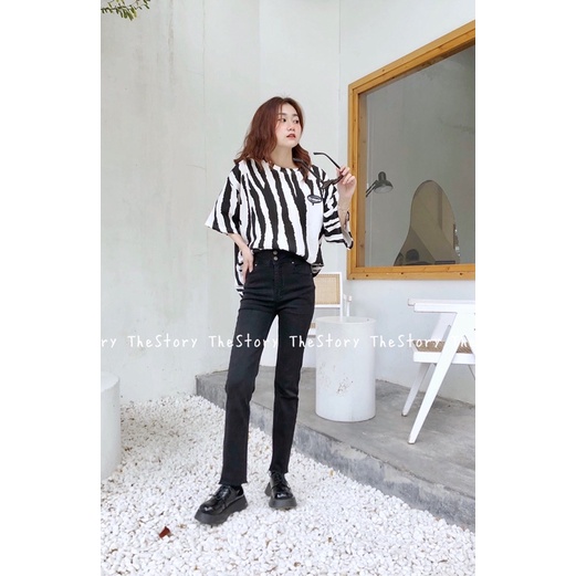 [STR] Quần jean dài ôm, 2 nút bụng Q713
