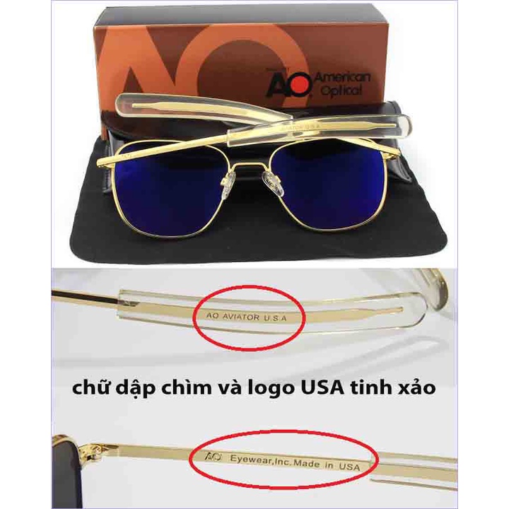 Kính mắt AO pillot american, Kính Râm Nam Nữ thời trang mắt phân cực chống nắng đi biển đi du lịch tặng kèm hộp đựng