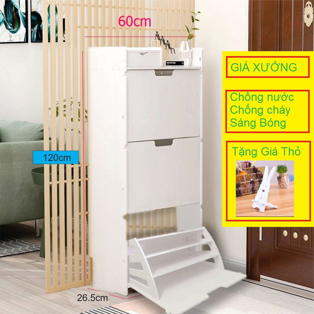 Tủ giày, tủ giày thông minh gỗ nhựa 3 tầng 3 lớp cánh trơn sáng bóng....tô thêm vẻ đẹp căn phòng bạn ( KT: 120x60x26.5 )