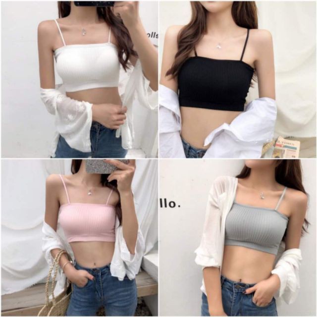 Áo 2 Dây Croptop Ôm Body Tăm Chất Boziptrắng/đenÁO 2 DÂY SỢI BÚN - ÁO 2 DÂY NGANG ( chất vải đẹp mềm - Kèm ả