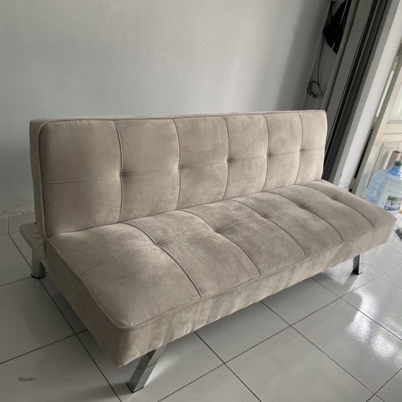 Sofa giường 1 đến 2 người nằm vải Nhung màu trắng sữa