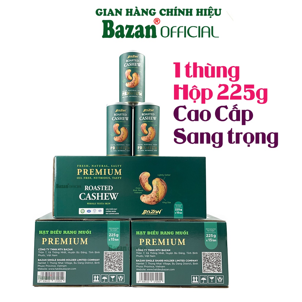Hạt điều rang muối Bazan Bình Phước nguyên hạt dinh dưỡng A+ loại 1 thùng 225g cao cấp