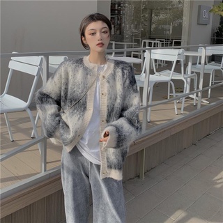 2023Áo khoác cardigan dáng rộng/Quần ống rộng màu xám phong cách hàn quốc thời trang cho nữ
