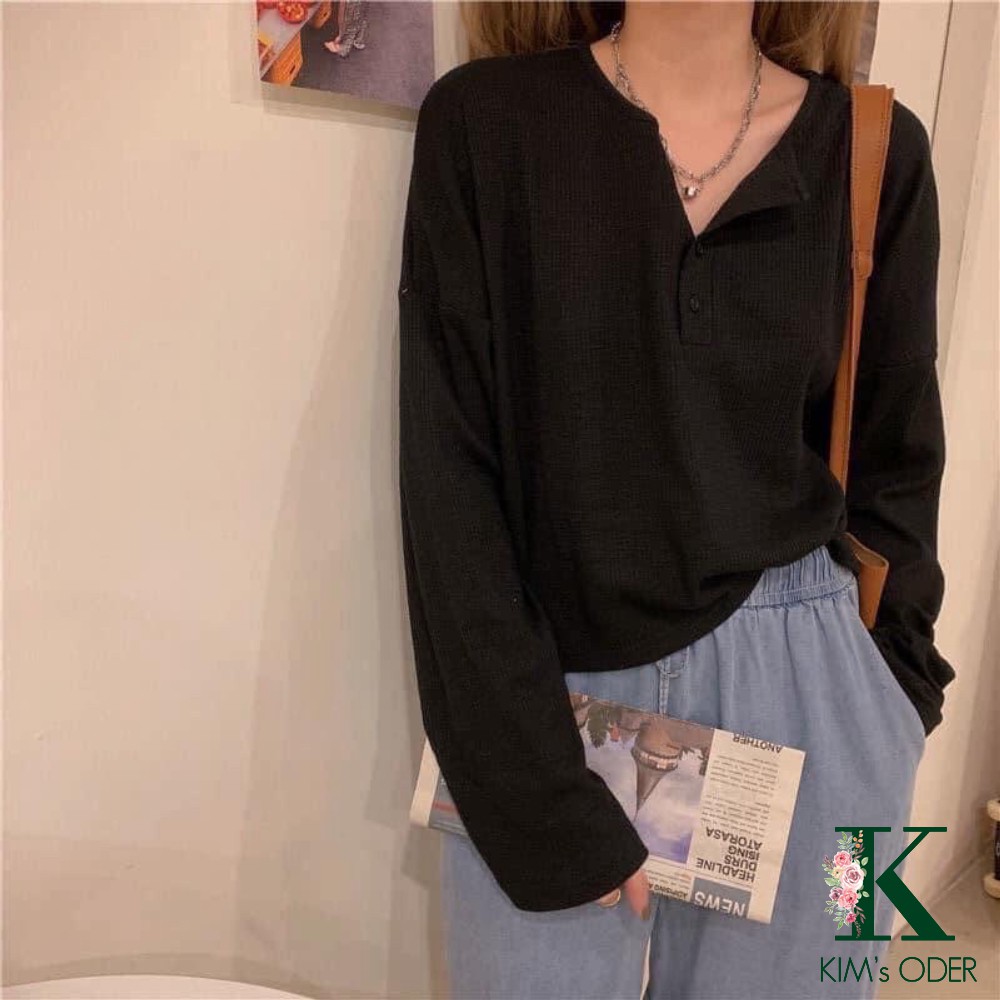 Áo len nữ basic Hàn Quốc phiên bản mùa hè thu đông xuân cổ tròn dài tay màu trắng đen xám dáng rộng thời trang xu hướng | BigBuy360 - bigbuy360.vn
