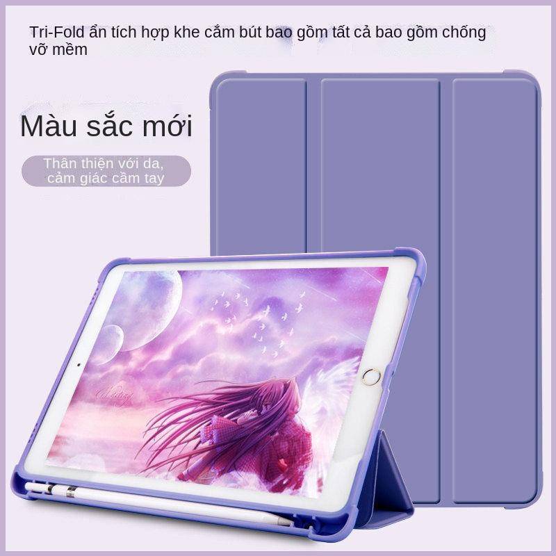 Bao da máy tính bảng silicon mềm có thể gấp làm ba và ngăn đựng bút cho ipad 10.2 mini5 air4 pro
