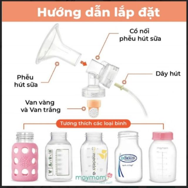 (Chính hãng) phụ kiện máy hút sữa phễu, cổ nối, van vàng, van trắng maymom (phễu rời) size 17-19-21-24 (giá 1 chiếc)