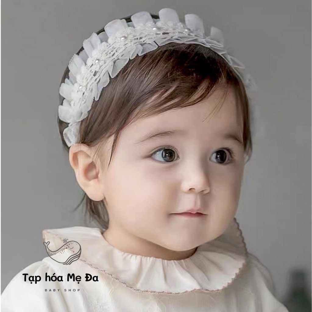 Băng đô ren cài tóc /turban đính hoa cho bé sơ sinh phong cách tiểu thư vintage Hàn Quốc vải siêu mềm mẫu mới