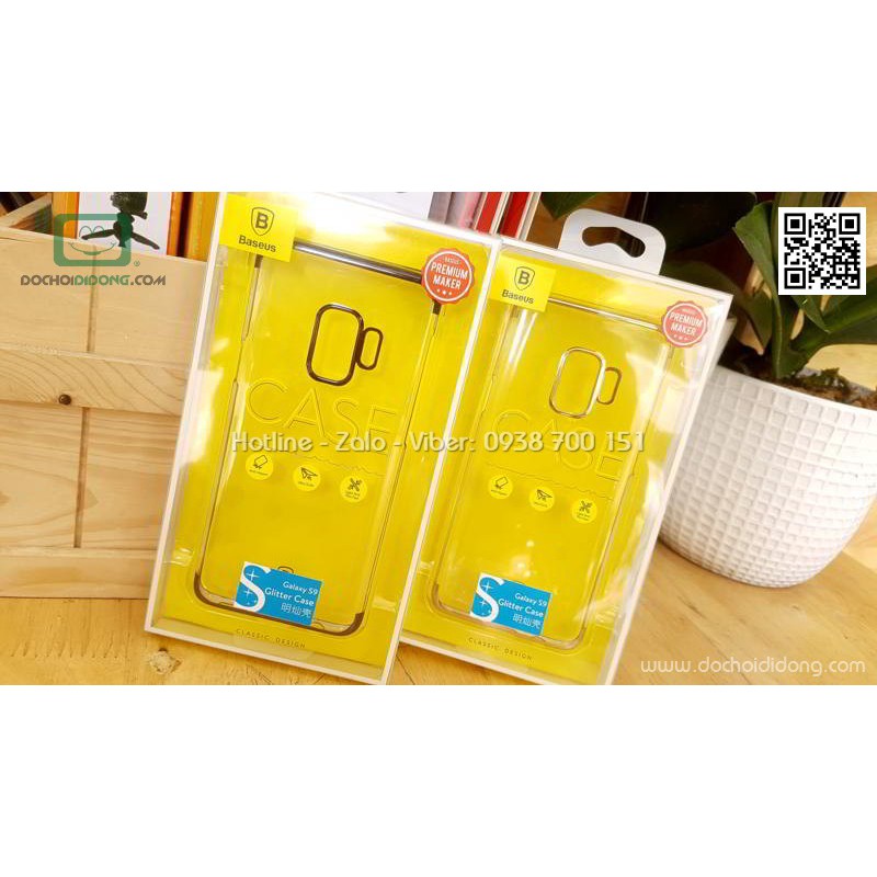 Ốp lưng Samsung Galaxy S9 Baseus Glitter trong suốt viền màu