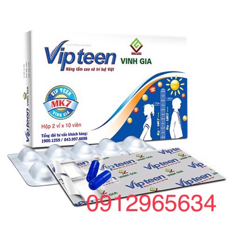 Viên Uống VIPTEEN Hỗ Trợ Phát Triển Chiều Cao Bổ Sung Canxi Giúp Xương Chắc Khỏe Cho Trẻ chính hãng hiệu quả