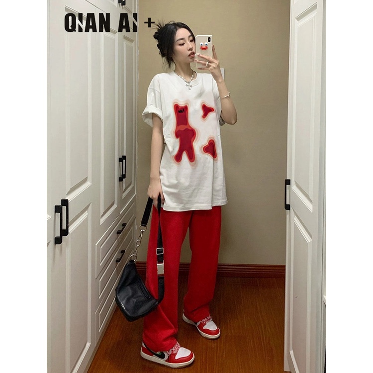 Áo Thun Cotton Tay Ngắn Dáng Rộng Cổ Tròn Phong Cách Hong Kong Thời Trang Mùa Hè Cho Nữ