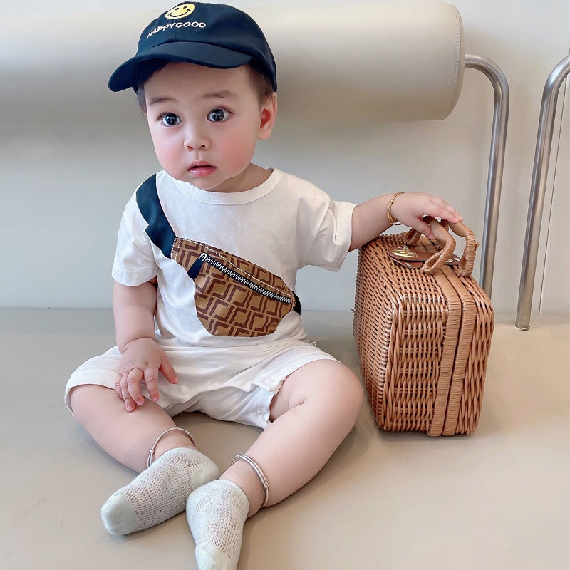 Áo Liền Quần Tay Ngắn Màu Trắng Chất Liệu Cotton Thời Trang Mùa Hè Dễ Thương Cho Bé Trai