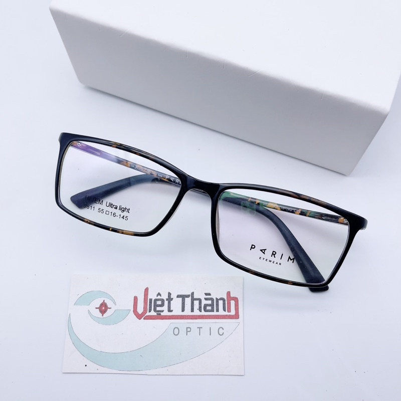 gọng kính CẬN dẻo vuông ultem da báo siêu nhẹ