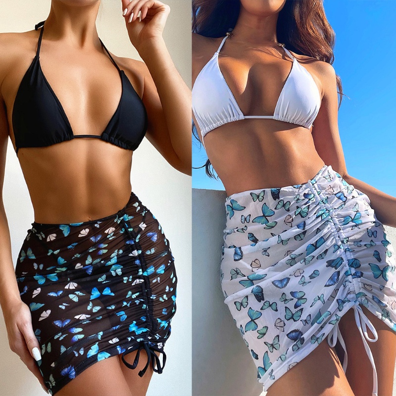 Bộ Đồ Bơi Bikini 3 Mảnh Kiểu Lưới In Hình Bướm Quyến Rũ Cho Nữ