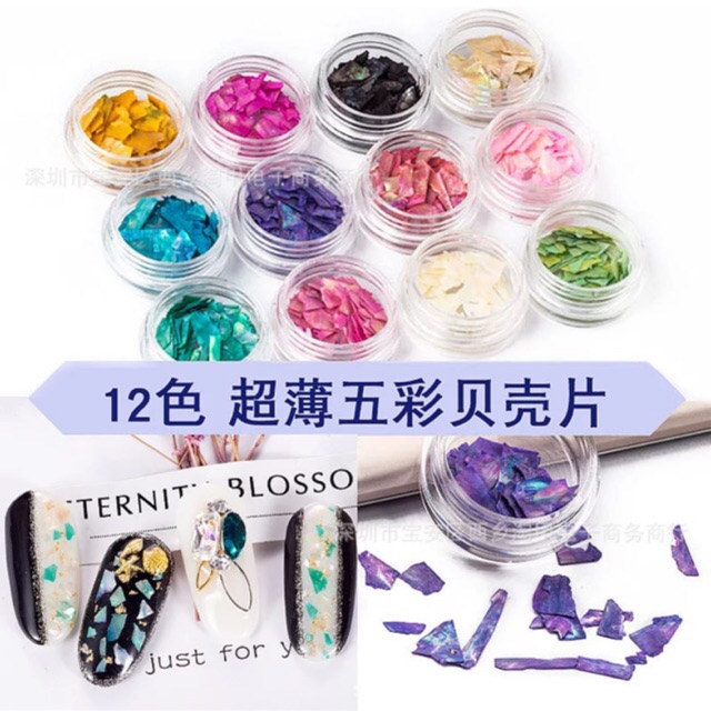 Set 12 hũ xà cừ miếng trang trí móng