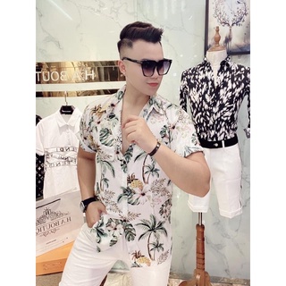 Sơ mi cộc nam hoạ tiết hoa lá cành