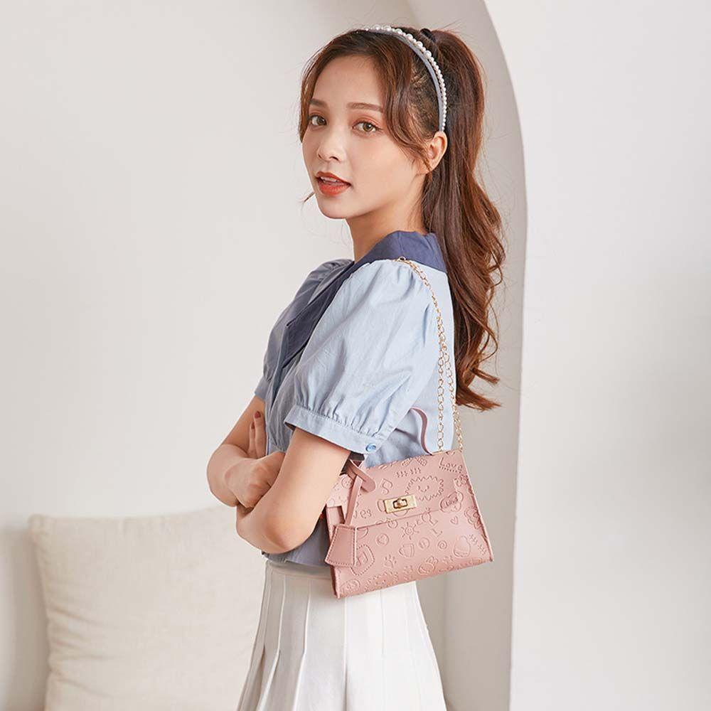 QQMALL Túi Xách Đeo Vai Hình Vuông Họa Tiết Dập Nổi Màu Trơn Phong Cách Cổ Điển Thời Trang Cho Nữ