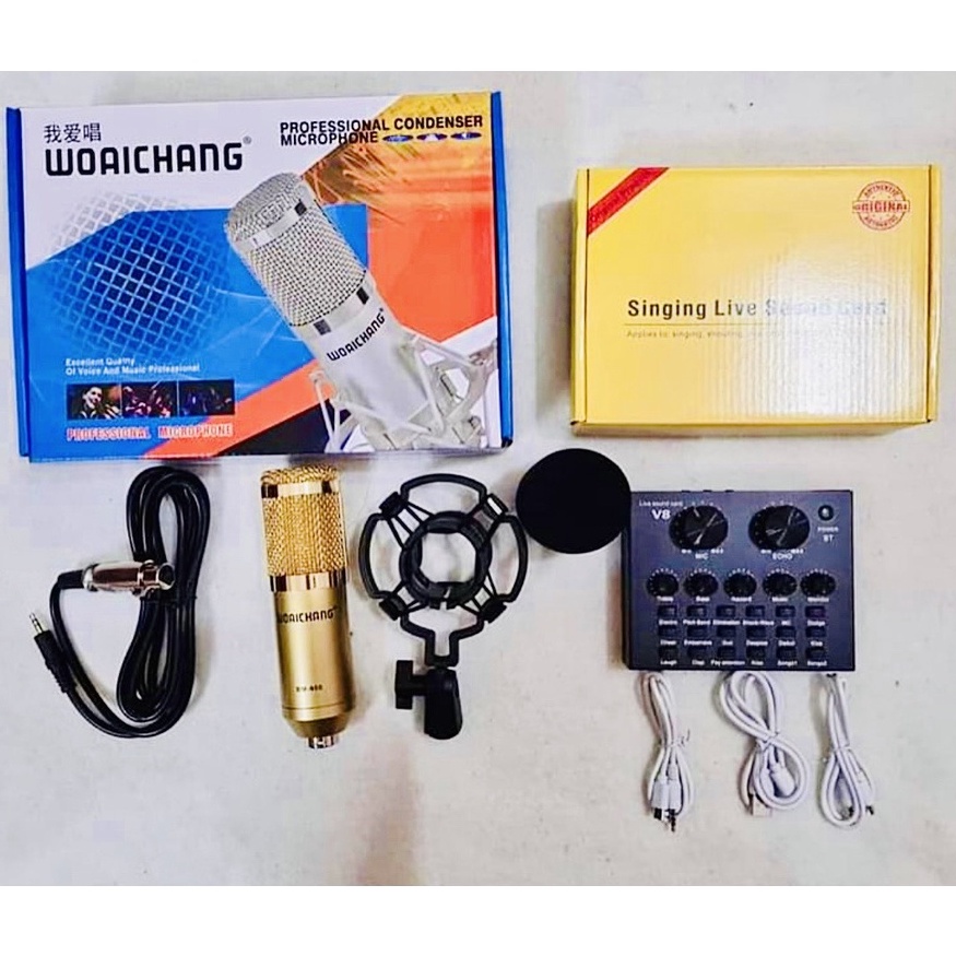 [Mã ELHACE giảm 4% đơn 300K] Bộ Combo Mic Thu Âm Hát Livestream V8 + Mic BM900 ⚡CHÍNH HÃNG⚡ Thu Âm Điện Thoại Máy Tính