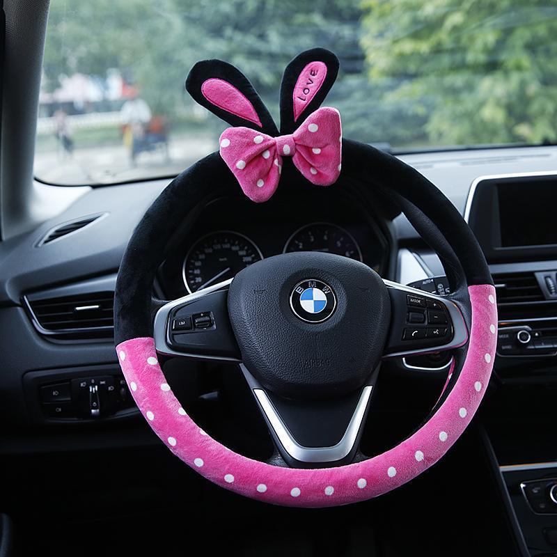 Vỏ Bọc Vô Lăng Xe Hơi Mùa Đông Bằng Vải Bông Ngắn Không Trượt Màu Hồng Họa Tiết Hoạt Hình Dễ Thương Thông Dụng
