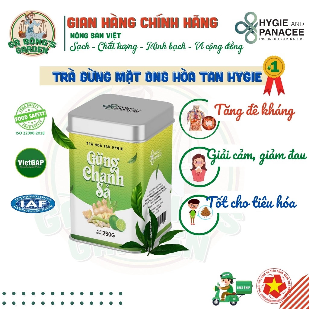 Trà Hòa Tan Gừng Chanh Sả Tăng Đề Kháng Thải Độc Đẹp Da Hygie &amp;Panacee Hộp 250g ❤️FREESHIP 50K❤️