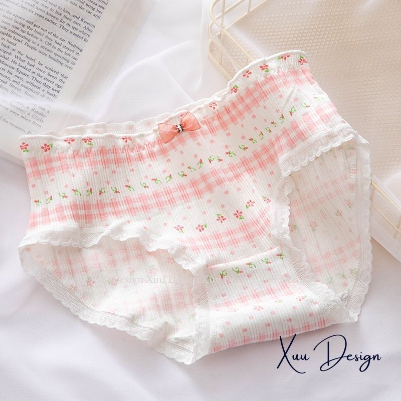 Quần lót Cotton họa tiết hoa nhí dễ thương, chất liệu kẻ gân tăm siêu co dãn thoáng khí - Wexuu Design QC95