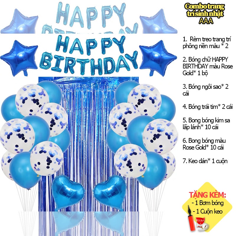 Set Trang Trí Sinh Nhật Bóng Chữ HAPPY BIRTHDAY Cho Bé Trai, Bé Gái, Người Lớn