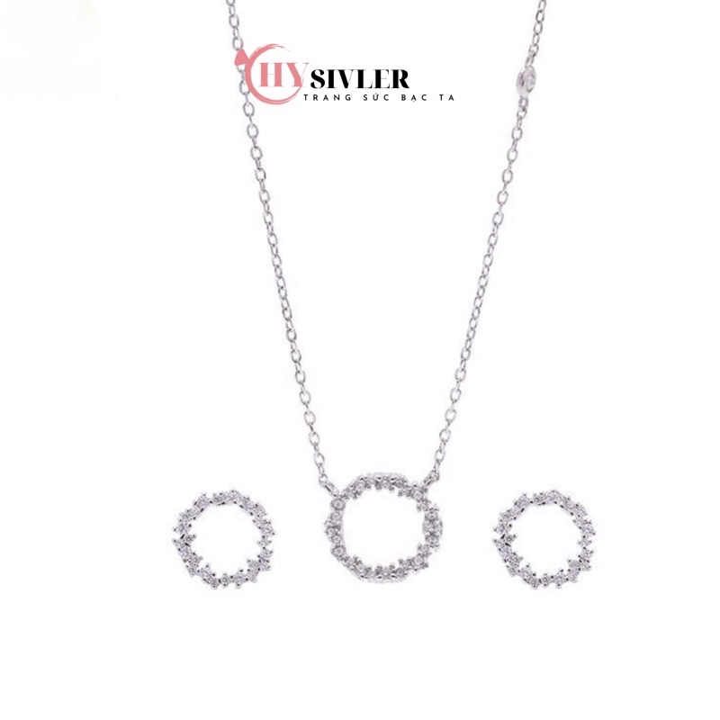 Set bông tai dây chuyền bạc ta huyền thoại biển xanh hình tròn đính đá dây chuyền bông tai nữ bạc thật giá rẻ CHY SILVER